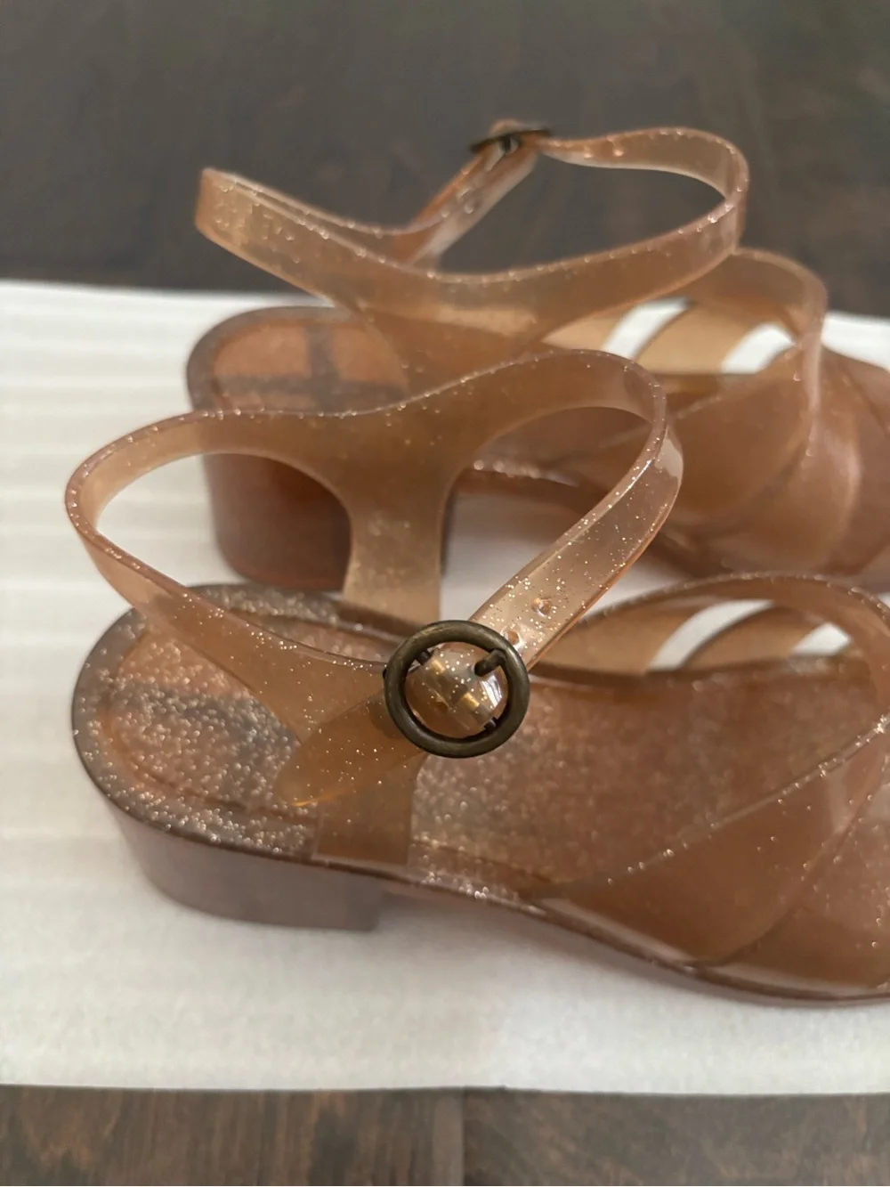 Urban Outfitters Tan Glitter Jelly Block Heel Sandals